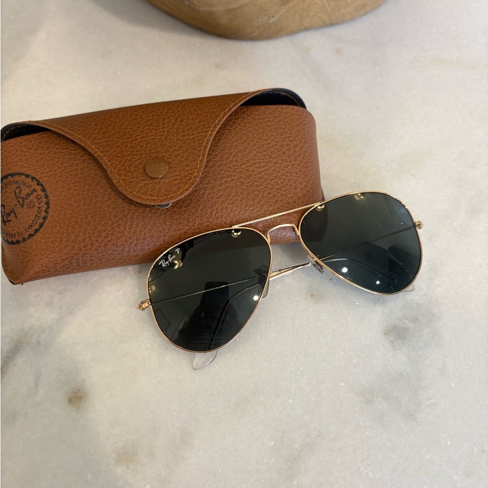 Ray-Ban Gold Frame Sunglasses with Black Lenses